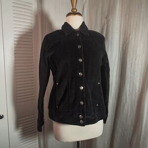 Boutique Jackets Size L Women’s Black Corduroy Silver Button Jacket